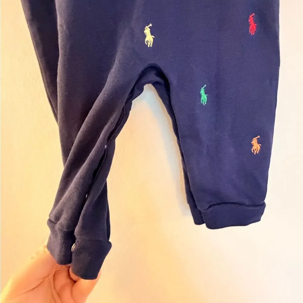 Ralph Lauren Navy Baby Boys Schiffli Cotton Coverall - Size 9 Months